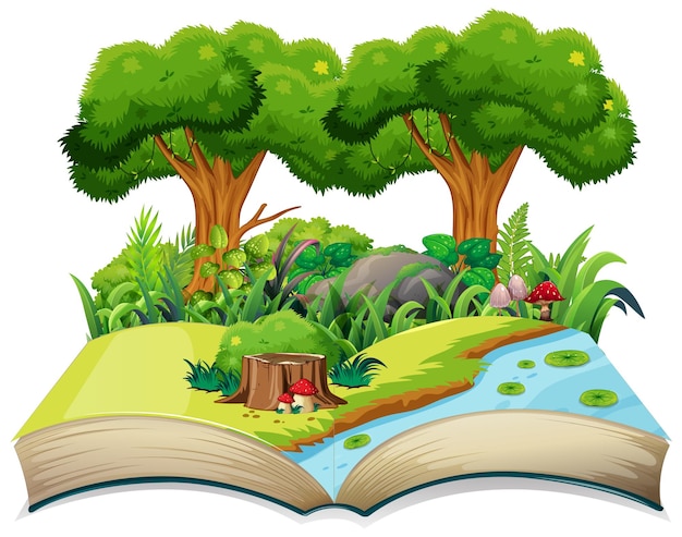 Бесплатное векторное изображение Открытая книга с природным ландшафтом