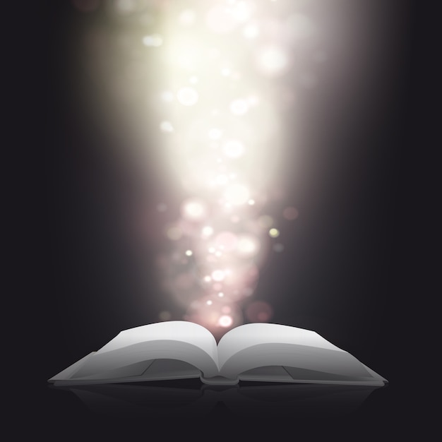 Open book with shiny light background