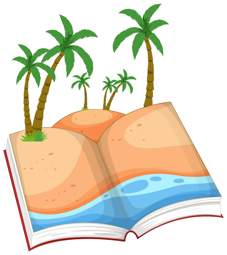 Free Vector open book with tropical island