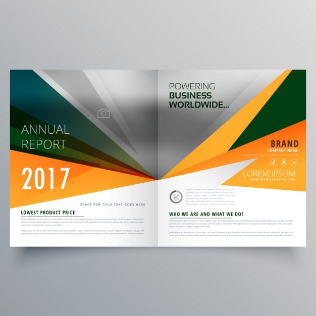 Open brochure with geometric shapes