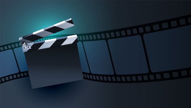 Free vector open clapper board with film strip background design