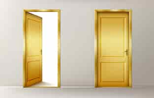 Free vector open and closed golden doors