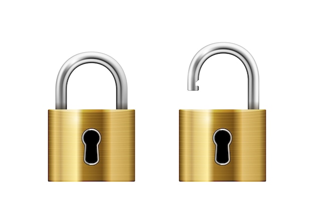 Open and closed padlocks with keyhole isolated