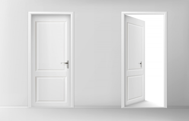 Free vector open and closed white wooden doors