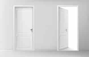 Free vector open and closed white wooden doors