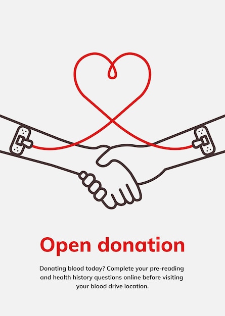 Open donation charity template vector blood donation campaign ad poster in minimal style