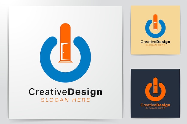 ドアを開けてください。電源ボタンのロゴのアイデア。インスピレーションのロゴデザイン。テンプレートのベクトル図です。白い背景に分離