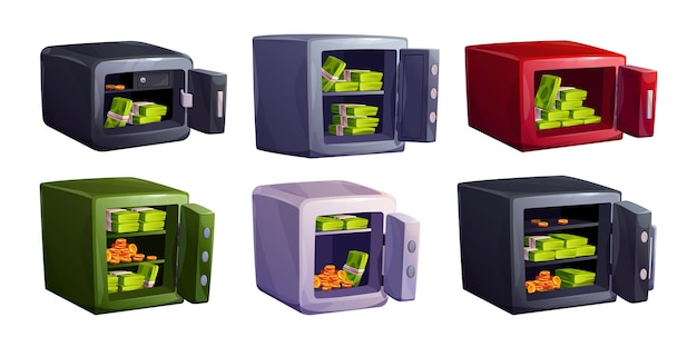 Free vector open door safe box with money deposit vector set