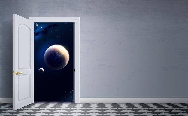 Premium Vector Open Doors In Space Room Of The Space Hotel Concept Space Travel