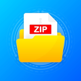 Open folder icon with zip file inside. folder with documents on a blue background. flat design. vector illustration.