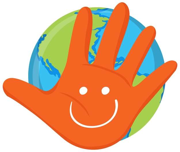 Free vector open hand with smile on earth planet