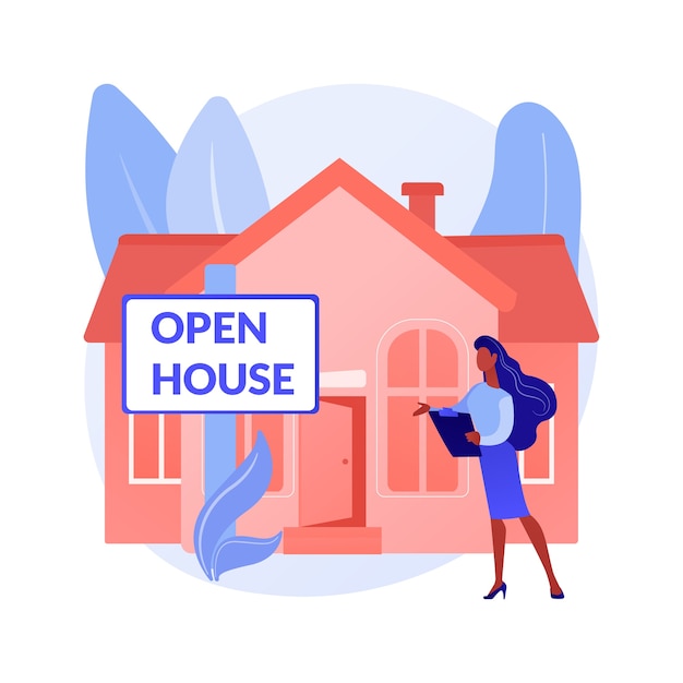 Free vector open house abstract concept vector illustration. open for inspection property, home for sale, real estate service, potential buyer, walk through, house staging, floor plan abstract metaphor.