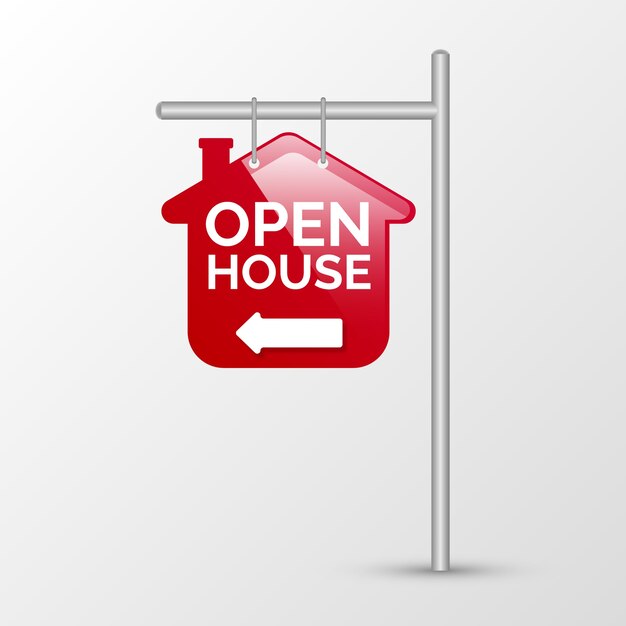 Open house red sign with direction