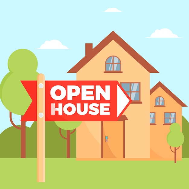 Free vector open house sign illustration concept