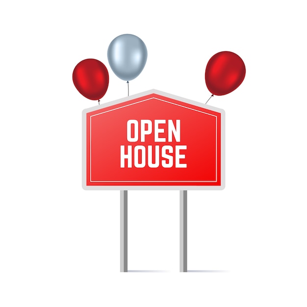 Free vector open house sign with balloons