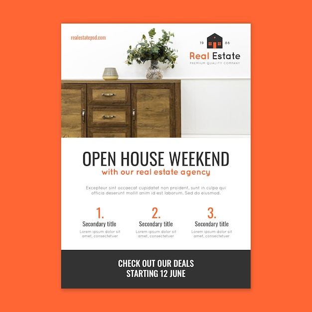 Free vector open house weekend poster template