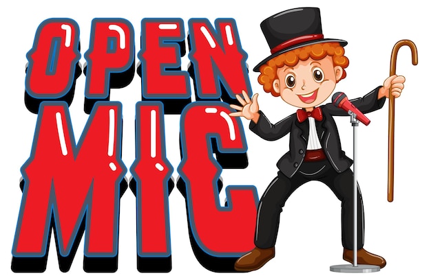 Open mic logo design with magician boy cartoon character
