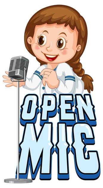 Open mic logo design with singer girl cartoon character