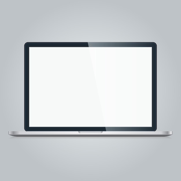 Откройте современный ноутбук с пустым экраном, изолированным на белом