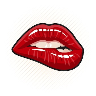 Open mouth with red lips biting