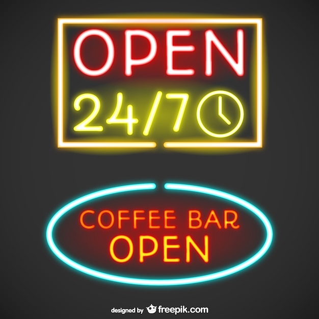 Free vector open neon signs