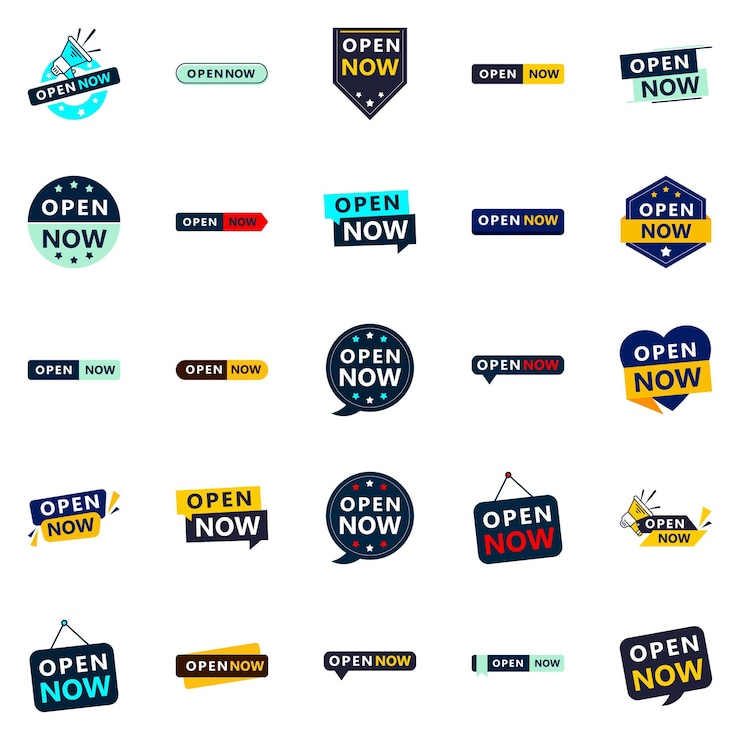 Free Vector open now a pack of 25 vector designs for various business types