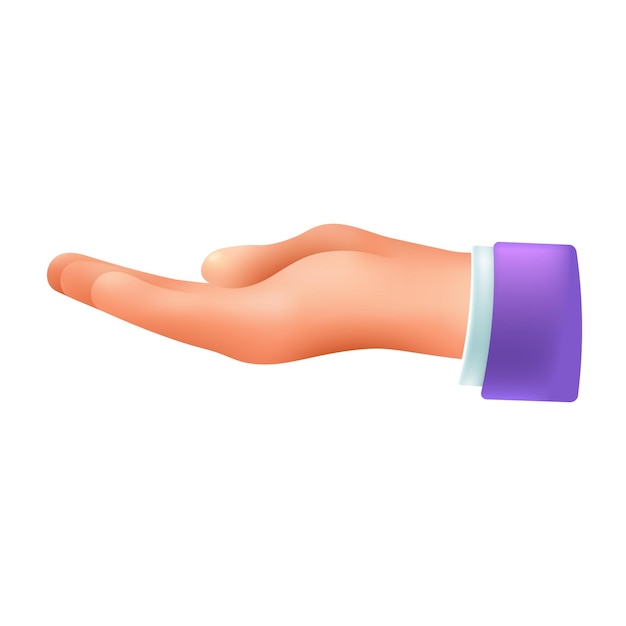 Open palm hand gesture 3d cartoon style icon. Person receiving or providing support, assistance, help flat vector illustration. Gesturing, expression, charity, protection, safety concept