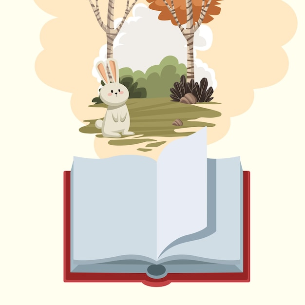 Бесплатное векторное изображение Открытая красная книга и кролик