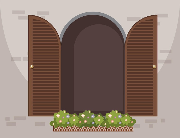 Free Vector open shutters with flower box
