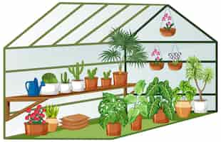 Free vector open view of greenhouse with many plants inside