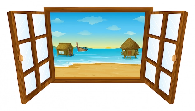 Free vector open window with the sea