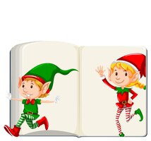 Free vector opened blank book with elves cartoon
