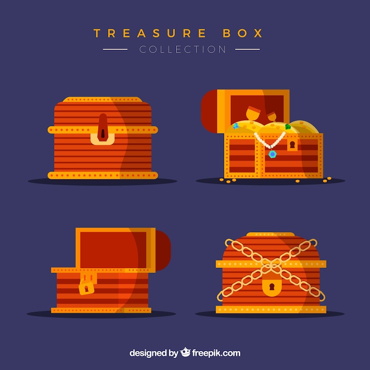 Free Vector opened and closed treasure box collection with flat design