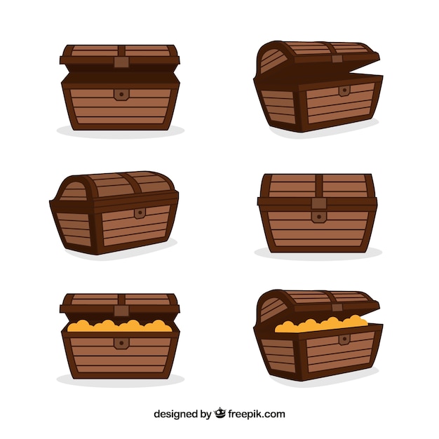 Free vector opened and closed treasure box collection