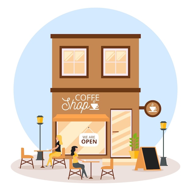 Free vector opened coffee shop with one individual at table