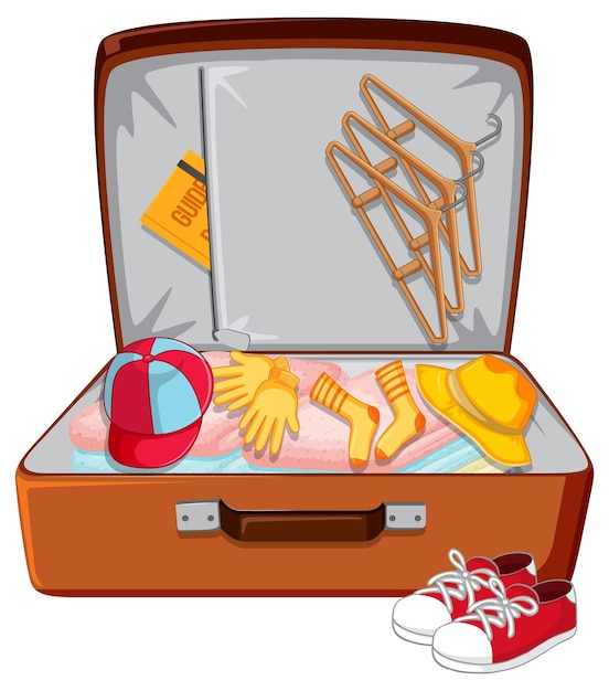 Free vector opened leather suitcase on white background