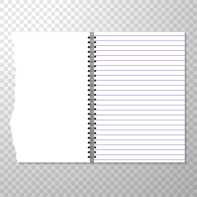 Free vector opened notebook template with lined and blank page.