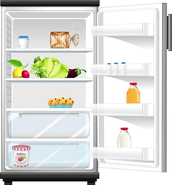 Открытый холодильник с едой внутри