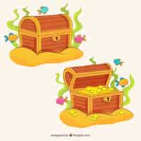 Free vector openend and closed treasure boxes collection