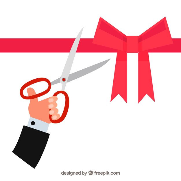 Opening background with scissors cutting a ribbon with a ribbon