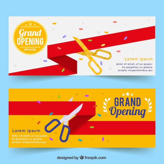 Free vector opening party banners with flat design