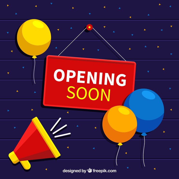 मुफ़्त वेक्टर opening soon background with balloons in flat style