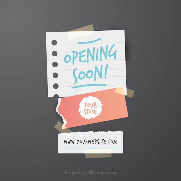 Free vector opening soon background with paper sign