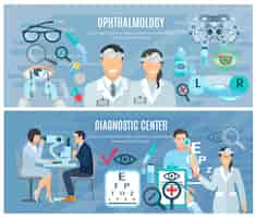 Free vector ophthalmic diagnostic center for vision test and correction 2 flat horizontal banners set abstract i