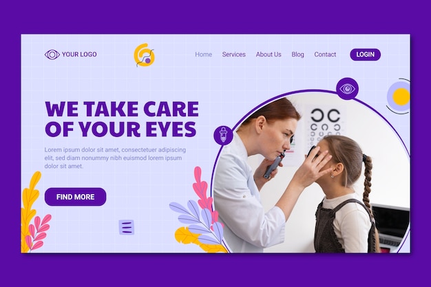 Free vector ophthalmologist landing page template