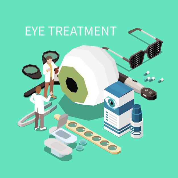 Ophthalmology isometric composition with ophthalmologists instruments illustration