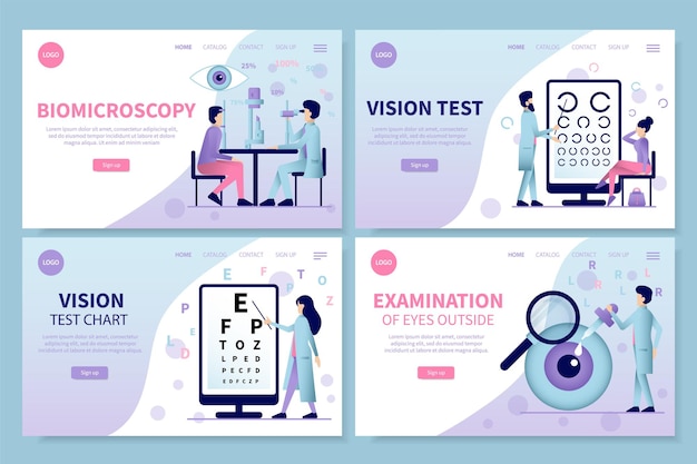 Free vector ophthalmology landing pages set
