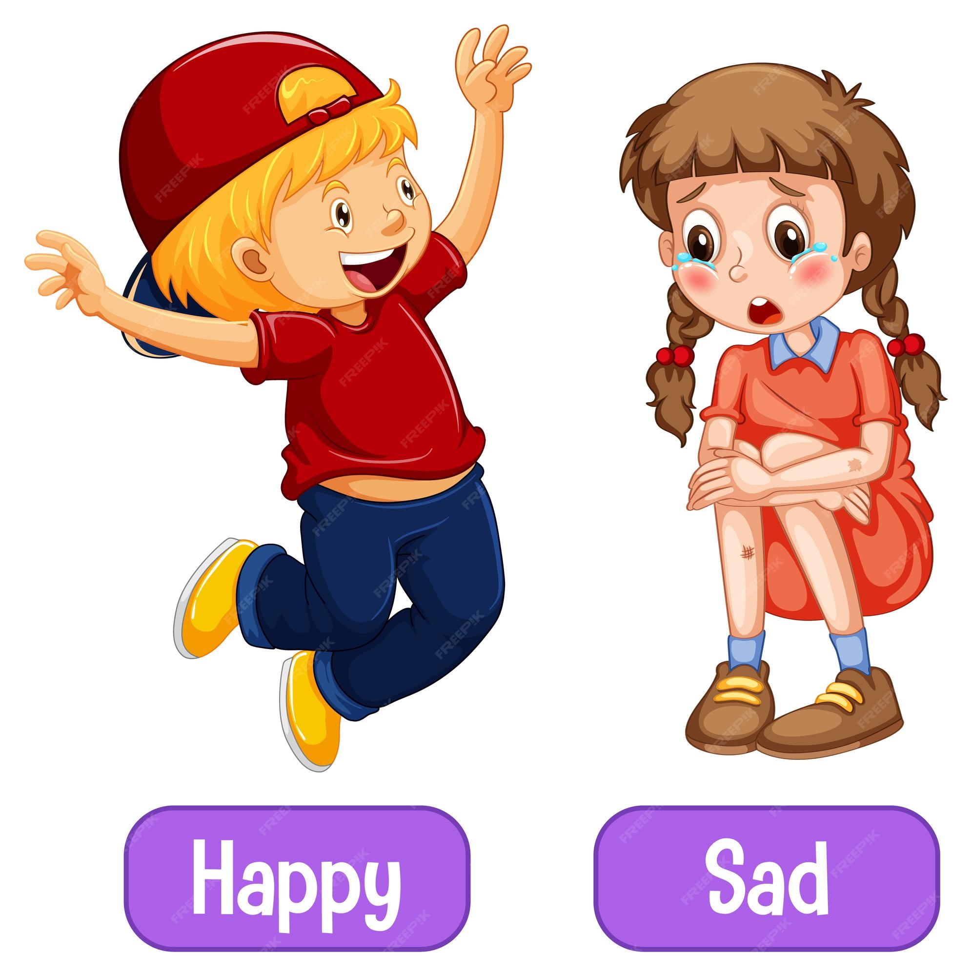 Free Vector | Opposite adjective words with happy and sad Free Vector | Opposite adjective words with happy and sad