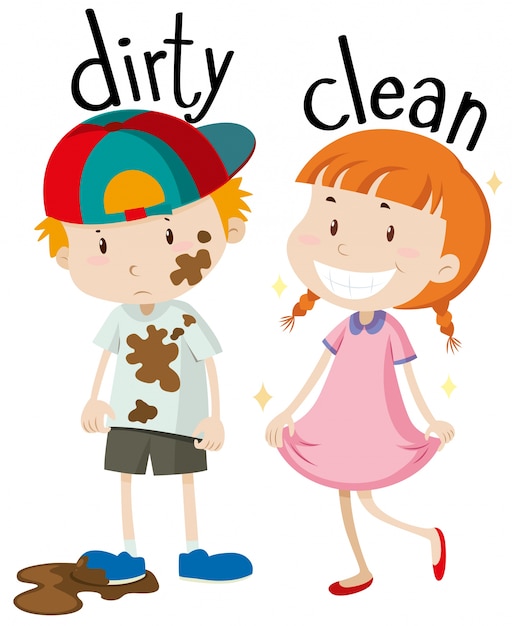 Free vector opposite adjectives dirty and clean