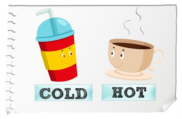 Opposite adjectives with cold and hot